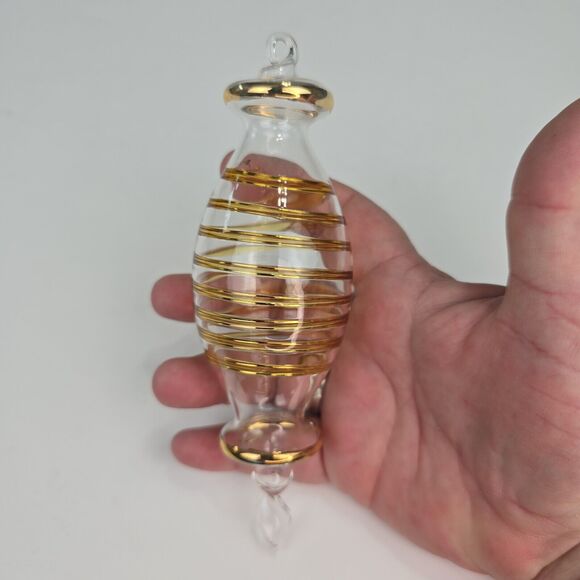 Gold Swirl Blown Glass Finial Christmas Ornament - Picture 2 of 5